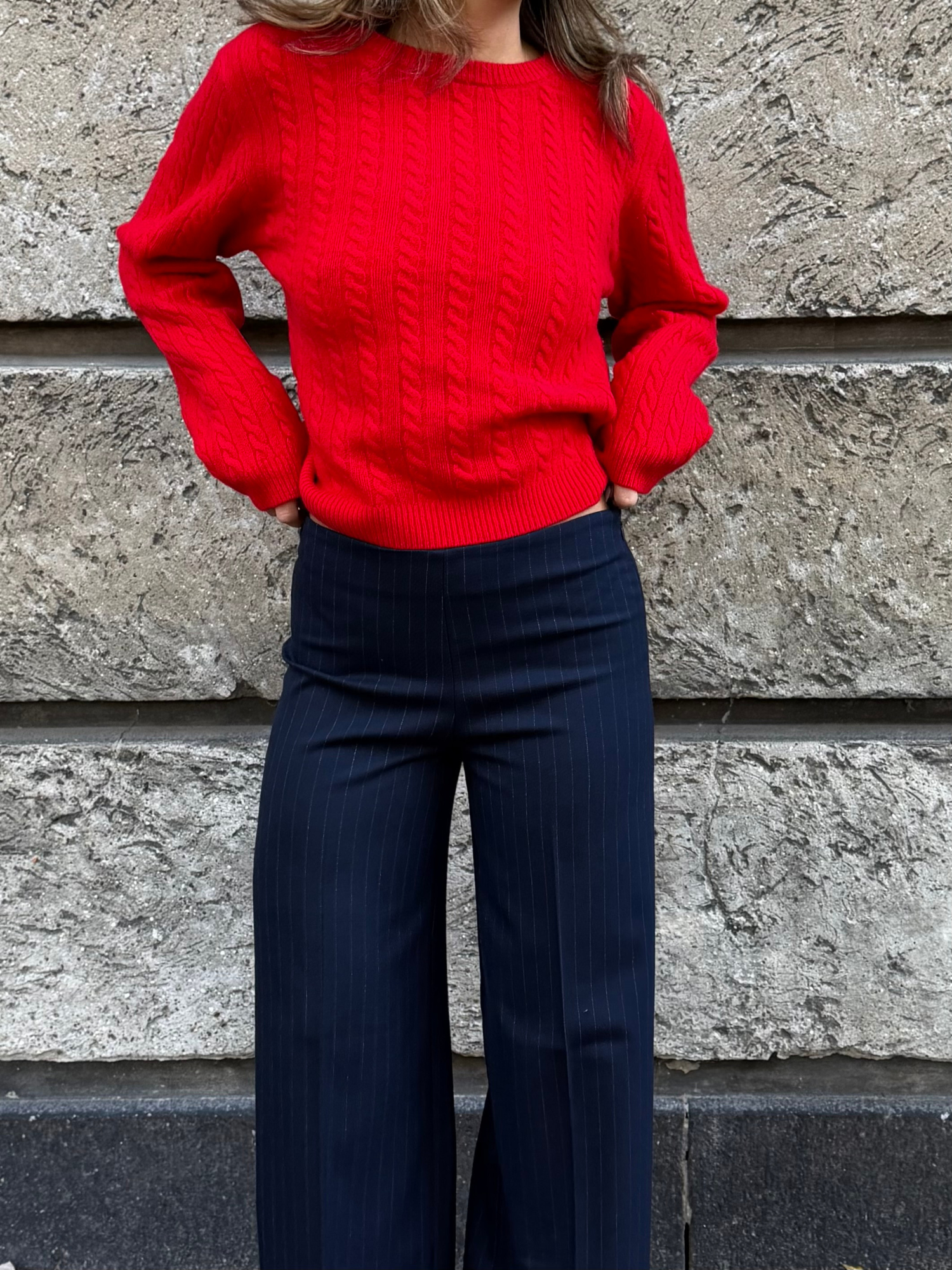 Basic Apparel Selem Cable O-Neck Sweaters 913 Tomato